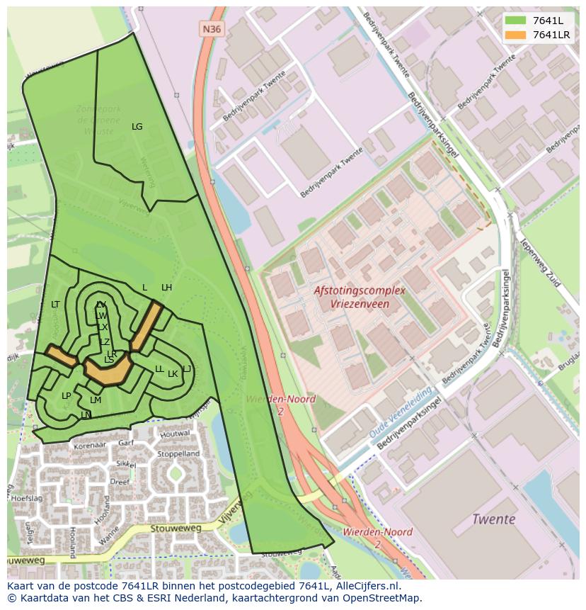 Afbeelding van het postcodegebied 7641 LR op de kaart.