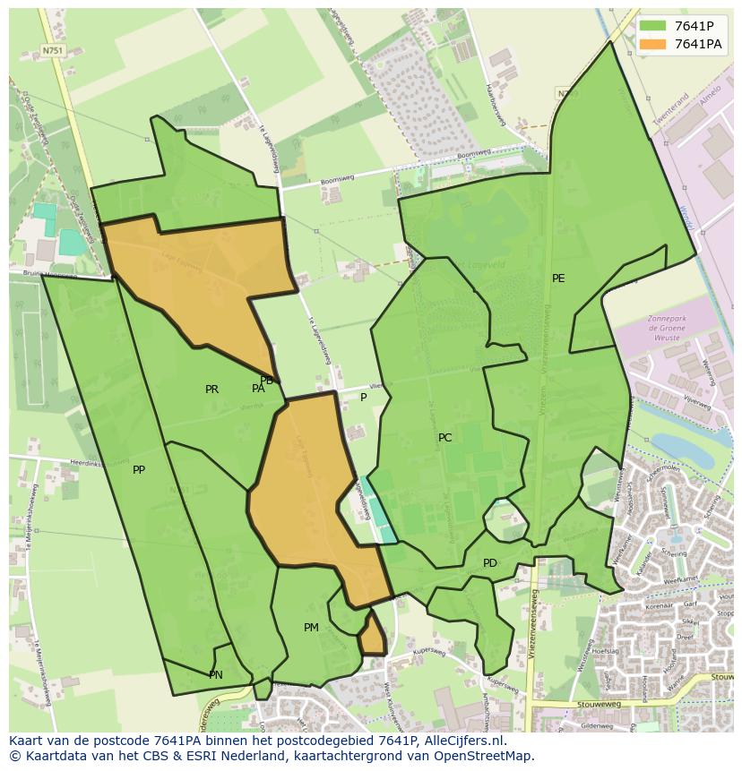 Afbeelding van het postcodegebied 7641 PA op de kaart.