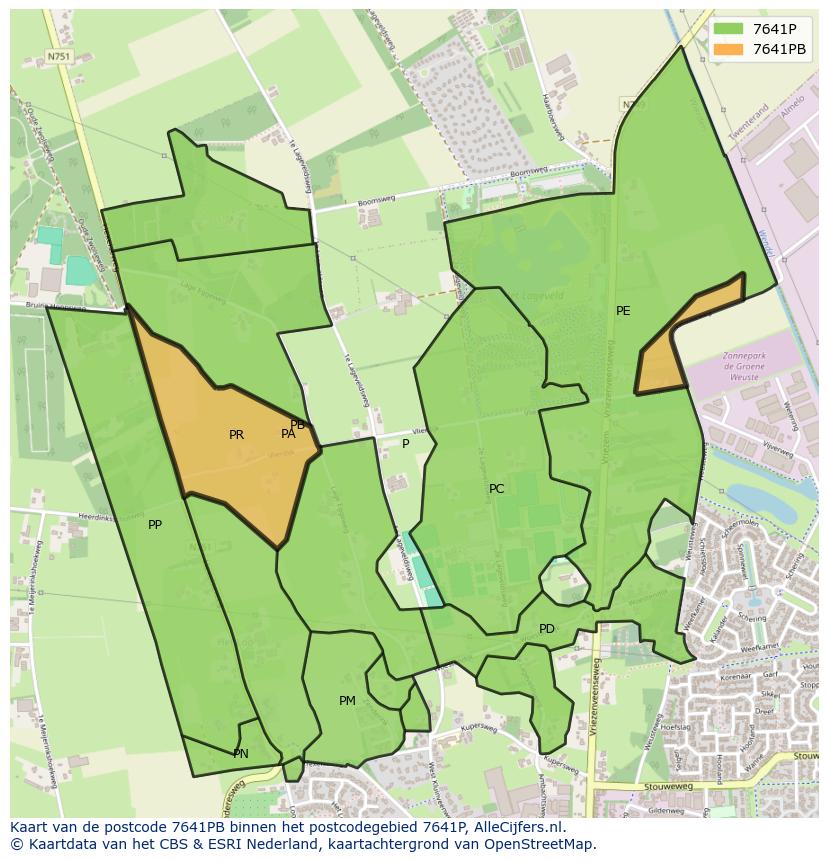 Afbeelding van het postcodegebied 7641 PB op de kaart.