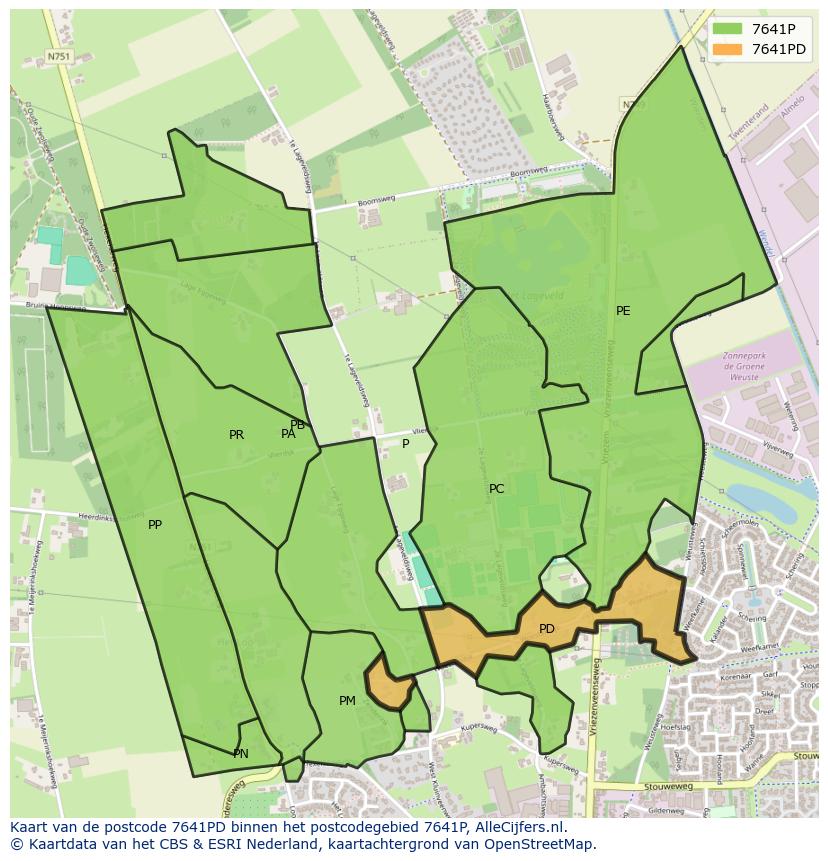 Afbeelding van het postcodegebied 7641 PD op de kaart.