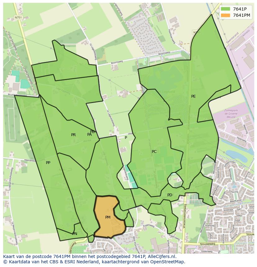 Afbeelding van het postcodegebied 7641 PM op de kaart.