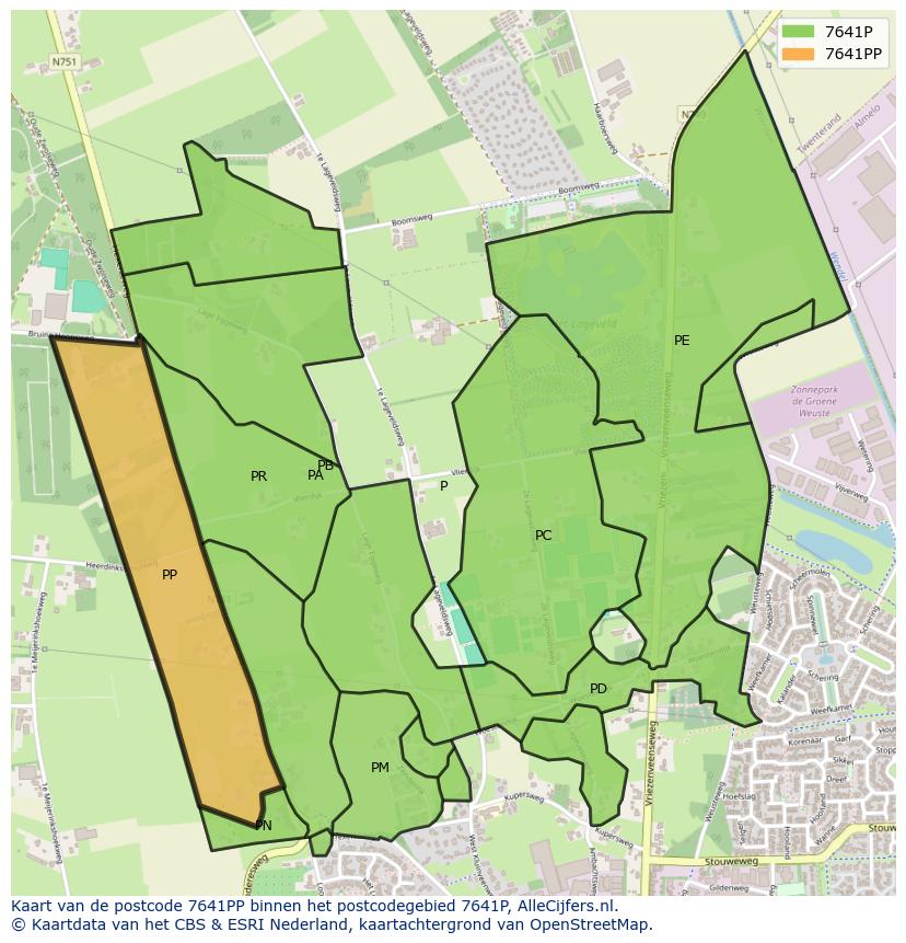 Afbeelding van het postcodegebied 7641 PP op de kaart.