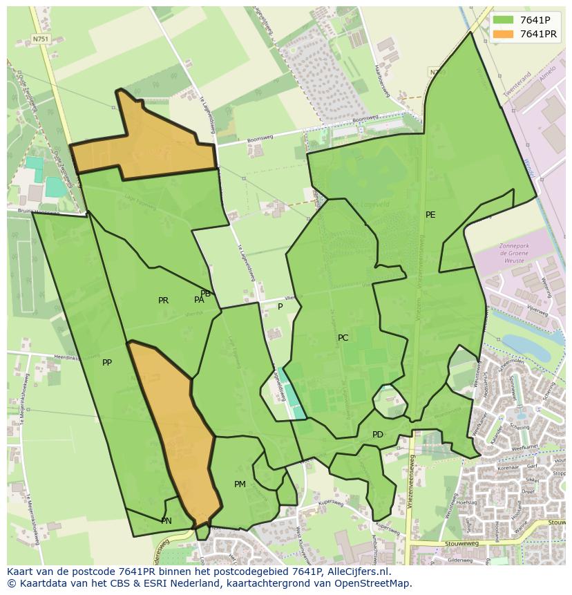 Afbeelding van het postcodegebied 7641 PR op de kaart.