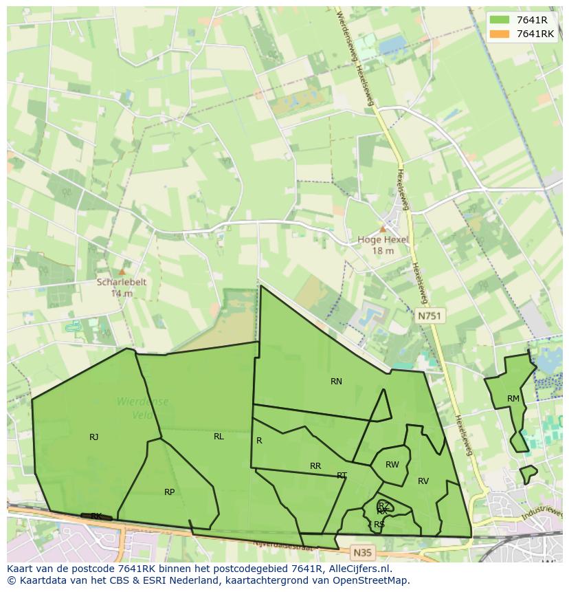 Afbeelding van het postcodegebied 7641 RK op de kaart.