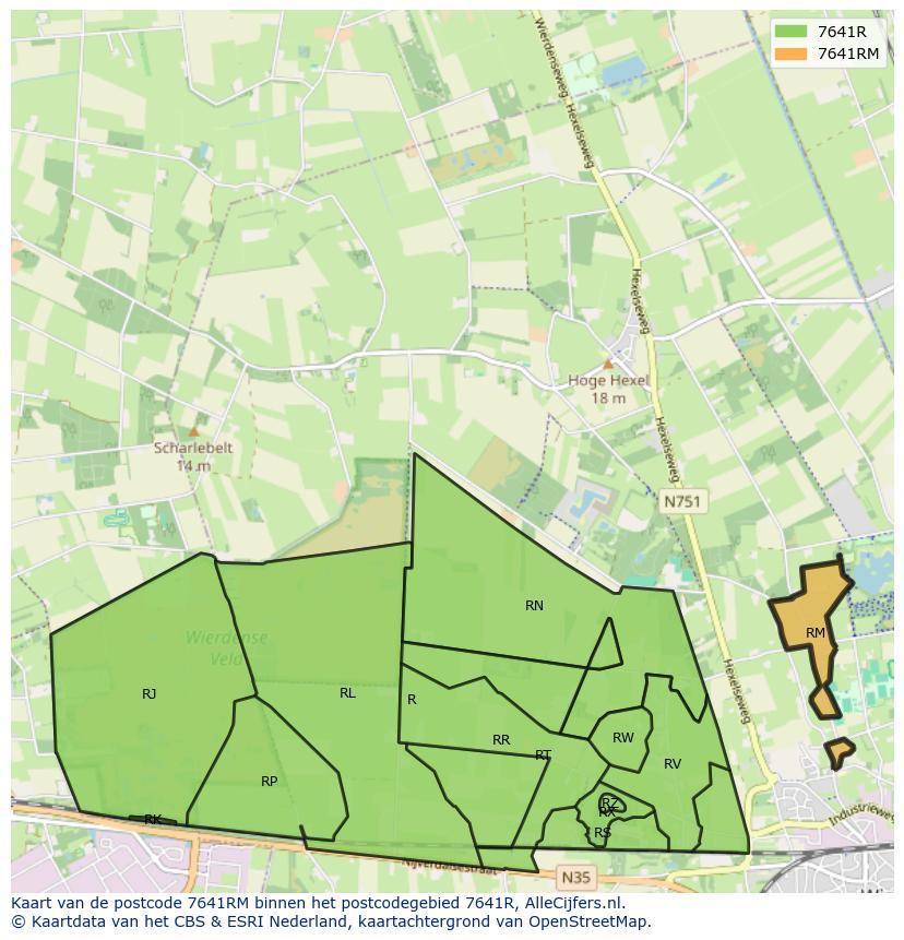 Afbeelding van het postcodegebied 7641 RM op de kaart.