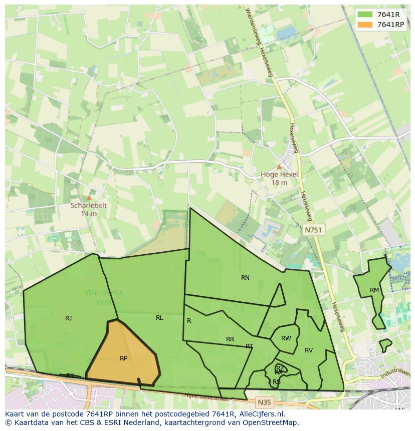 Afbeelding van het postcodegebied 7641 RP op de kaart.