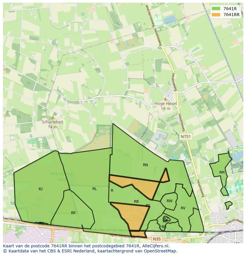 Afbeelding van het postcodegebied 7641 RR op de kaart.