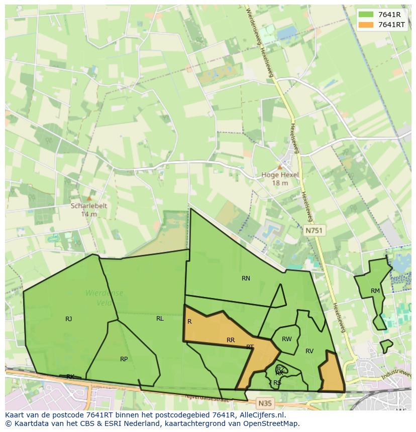 Afbeelding van het postcodegebied 7641 RT op de kaart.