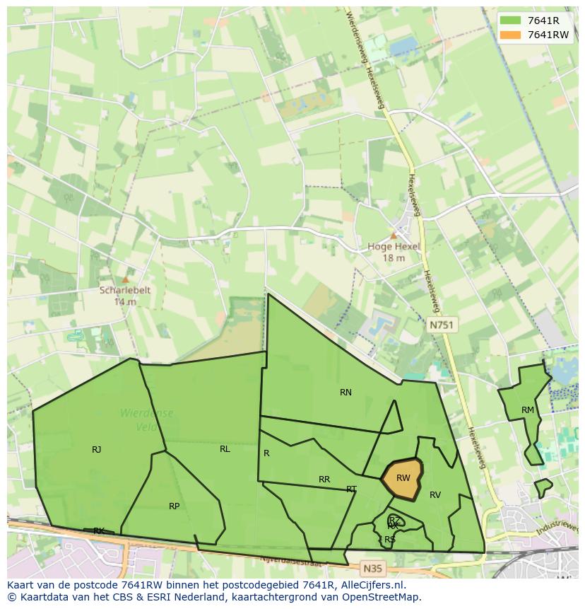 Afbeelding van het postcodegebied 7641 RW op de kaart.