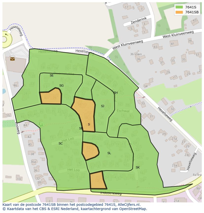 Afbeelding van het postcodegebied 7641 SB op de kaart.