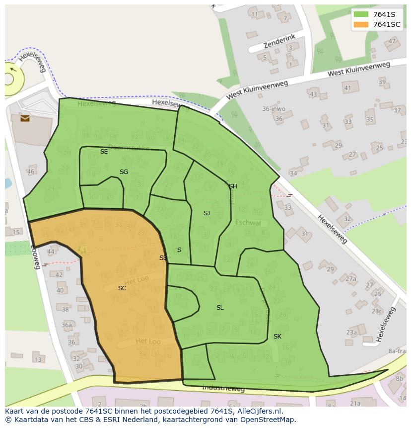 Afbeelding van het postcodegebied 7641 SC op de kaart.