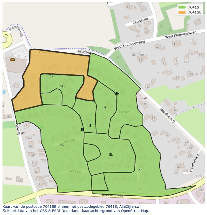 Afbeelding van het postcodegebied 7641 SE op de kaart.