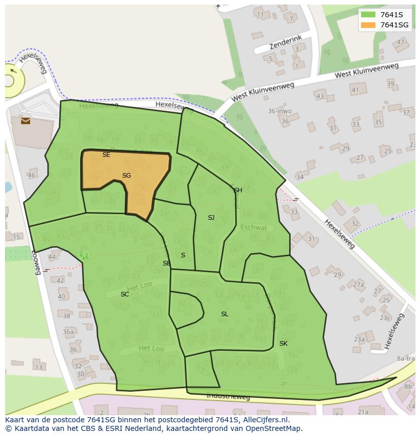 Afbeelding van het postcodegebied 7641 SG op de kaart.