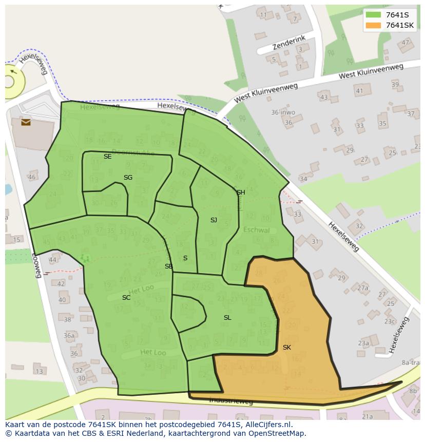 Afbeelding van het postcodegebied 7641 SK op de kaart.