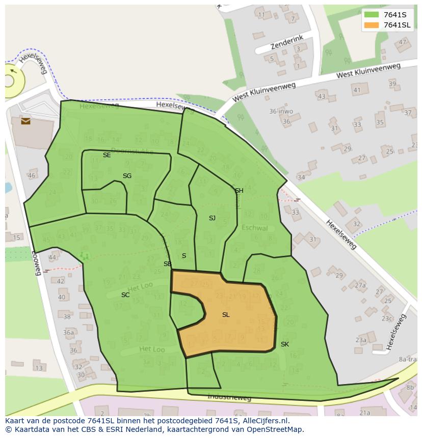 Afbeelding van het postcodegebied 7641 SL op de kaart.
