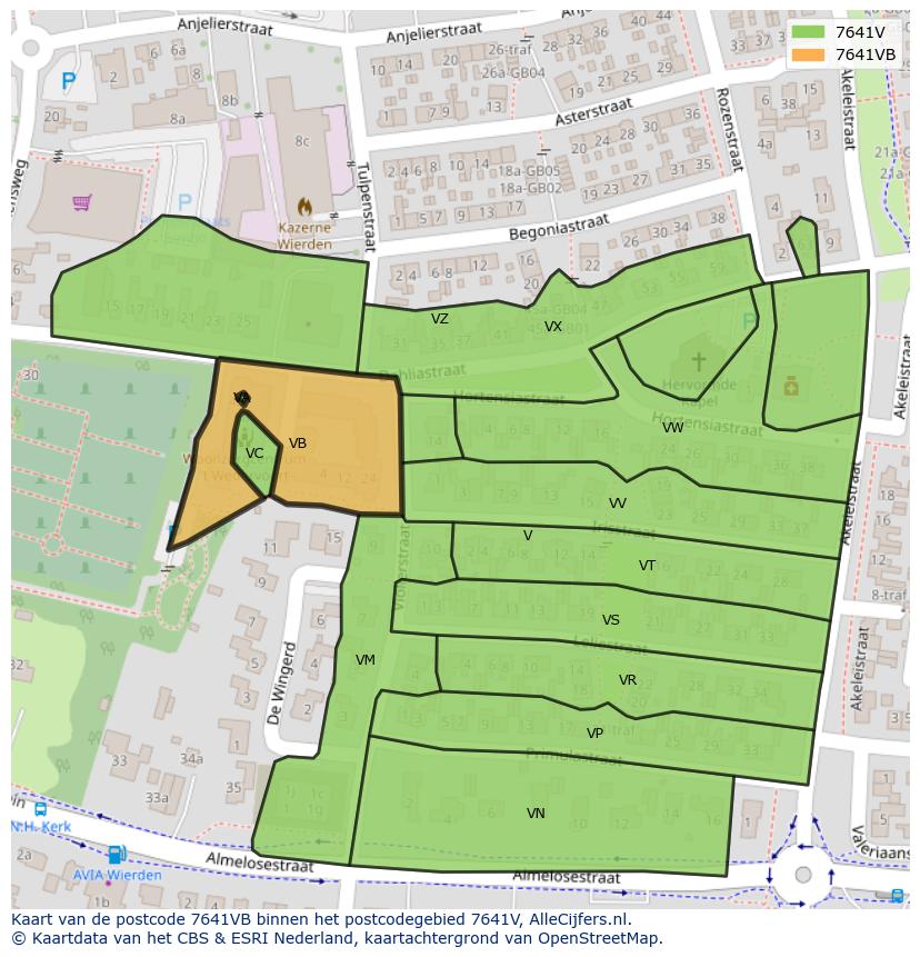 Afbeelding van het postcodegebied 7641 VB op de kaart.