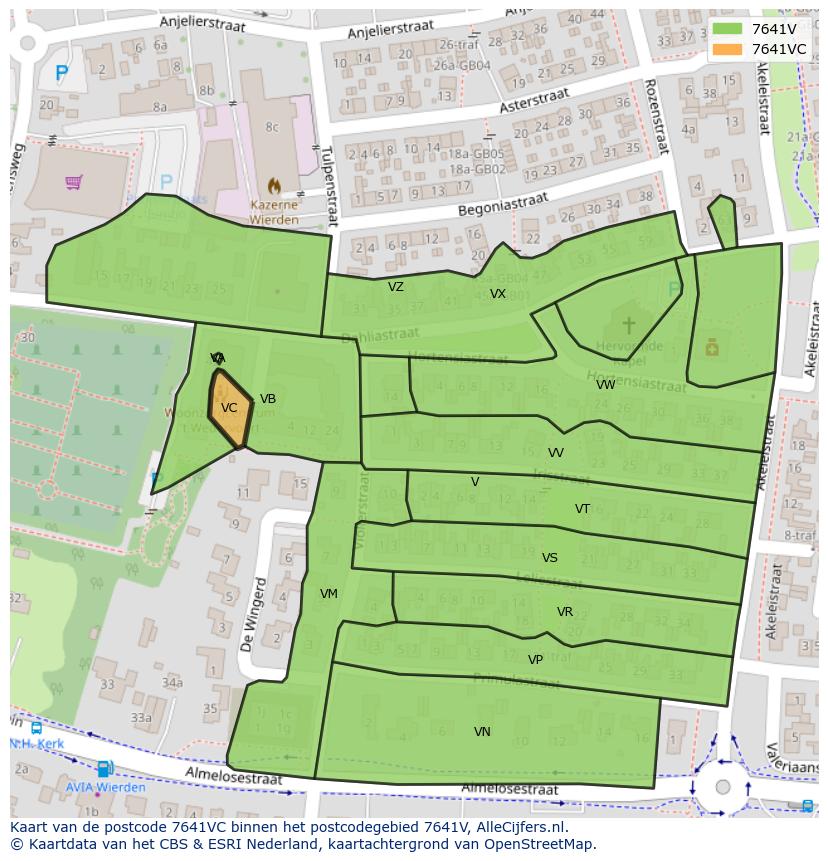 Afbeelding van het postcodegebied 7641 VC op de kaart.