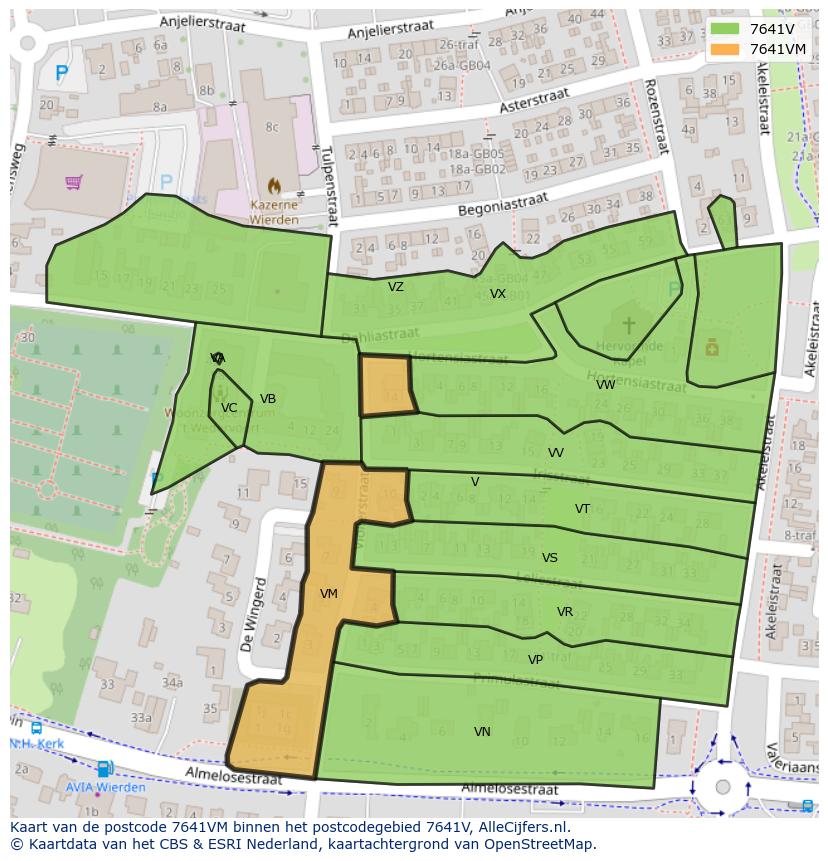 Afbeelding van het postcodegebied 7641 VM op de kaart.