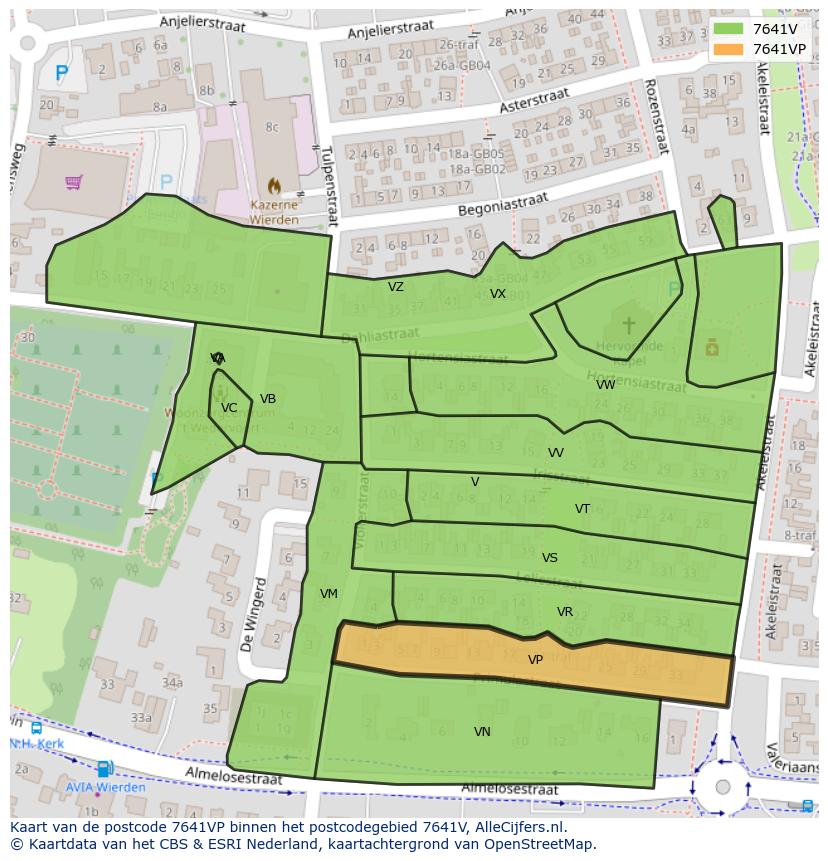 Afbeelding van het postcodegebied 7641 VP op de kaart.