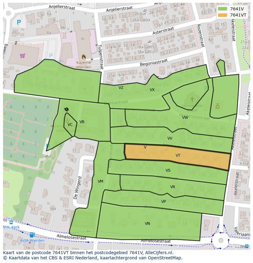 Afbeelding van het postcodegebied 7641 VT op de kaart.
