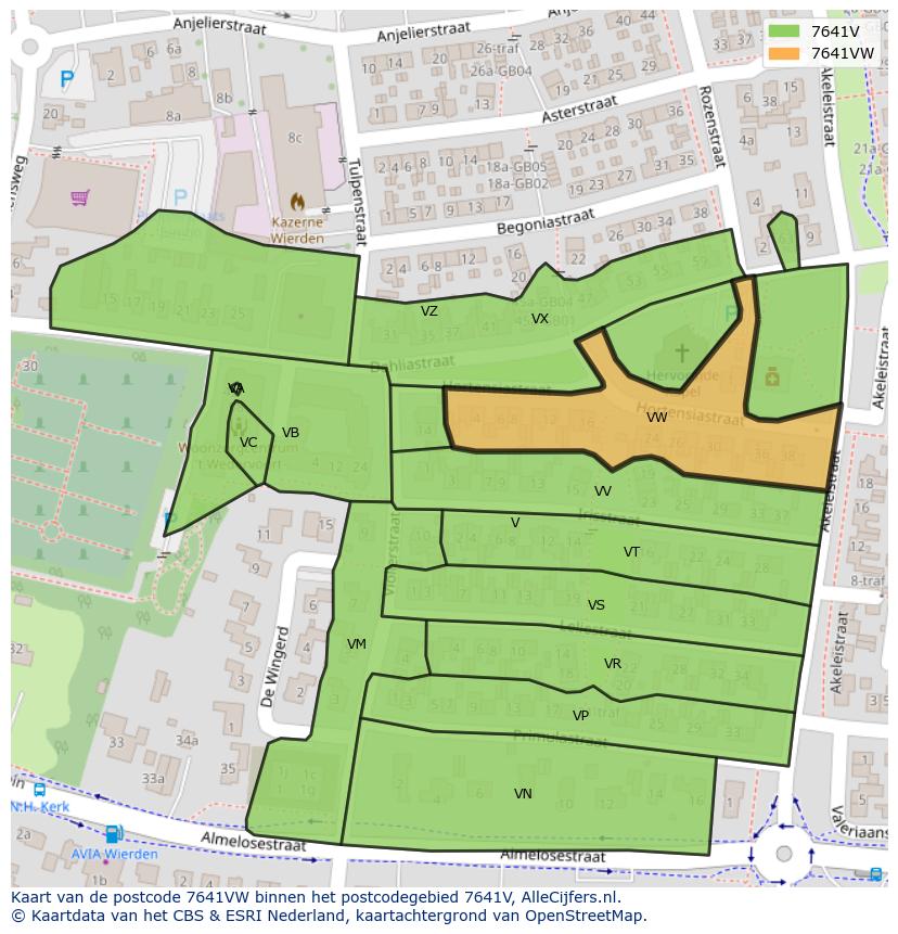Afbeelding van het postcodegebied 7641 VW op de kaart.