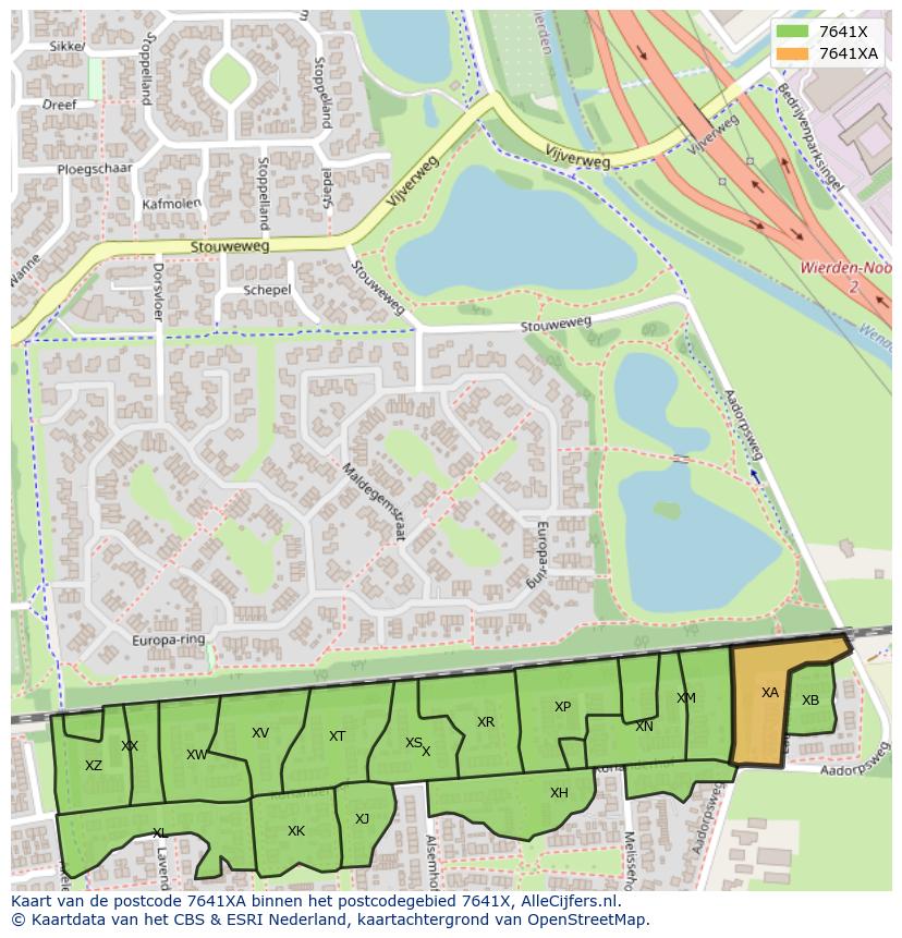 Afbeelding van het postcodegebied 7641 XA op de kaart.