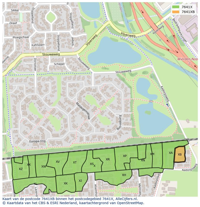 Afbeelding van het postcodegebied 7641 XB op de kaart.