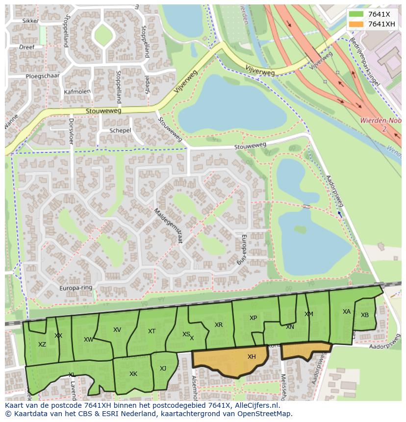 Afbeelding van het postcodegebied 7641 XH op de kaart.