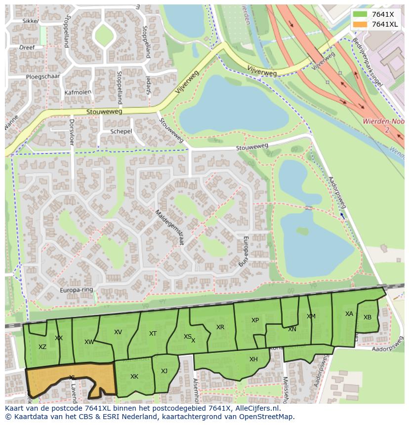 Afbeelding van het postcodegebied 7641 XL op de kaart.
