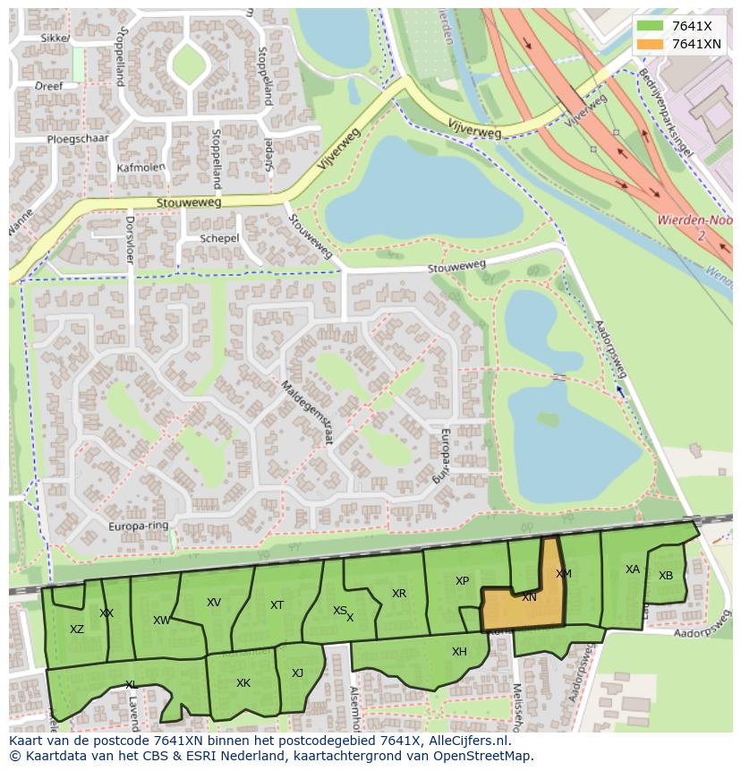 Afbeelding van het postcodegebied 7641 XN op de kaart.