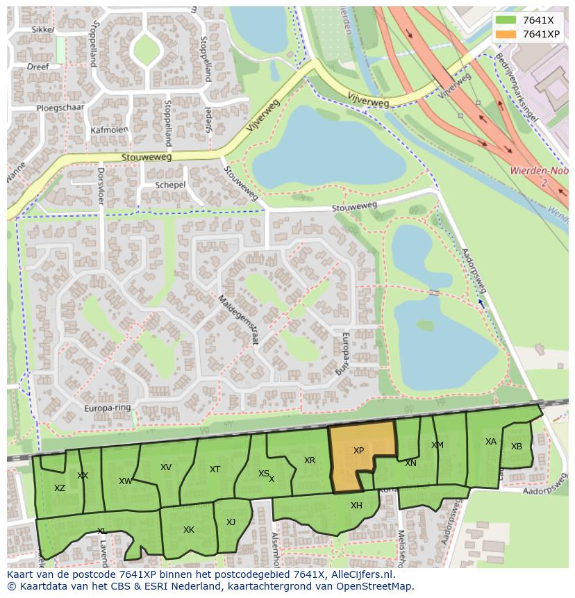 Afbeelding van het postcodegebied 7641 XP op de kaart.