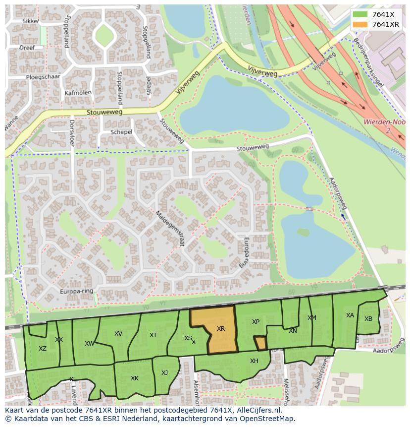 Afbeelding van het postcodegebied 7641 XR op de kaart.