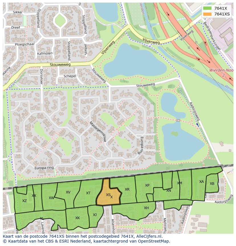 Afbeelding van het postcodegebied 7641 XS op de kaart.