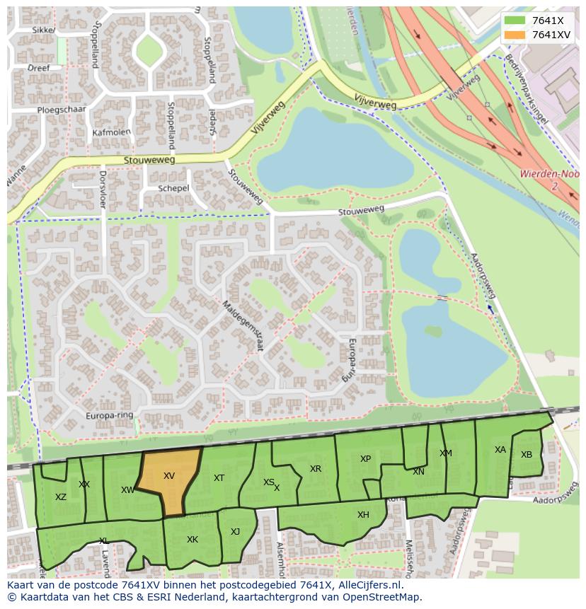 Afbeelding van het postcodegebied 7641 XV op de kaart.
