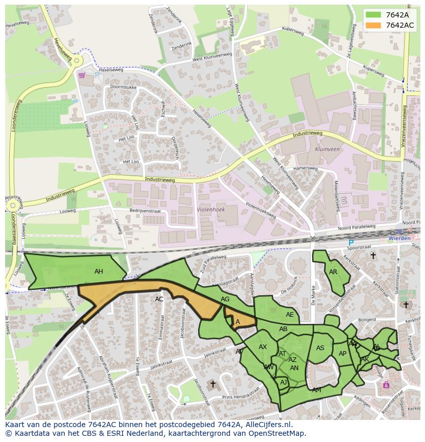 Afbeelding van het postcodegebied 7642 AC op de kaart.