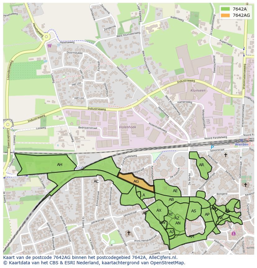 Afbeelding van het postcodegebied 7642 AG op de kaart.