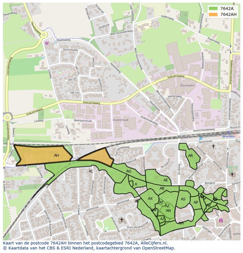 Afbeelding van het postcodegebied 7642 AH op de kaart.