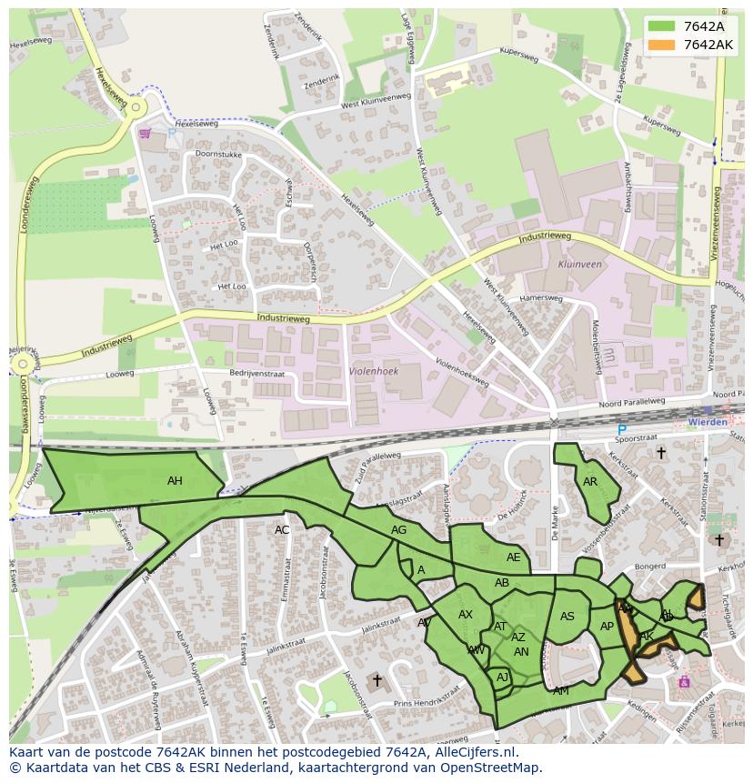 Afbeelding van het postcodegebied 7642 AK op de kaart.