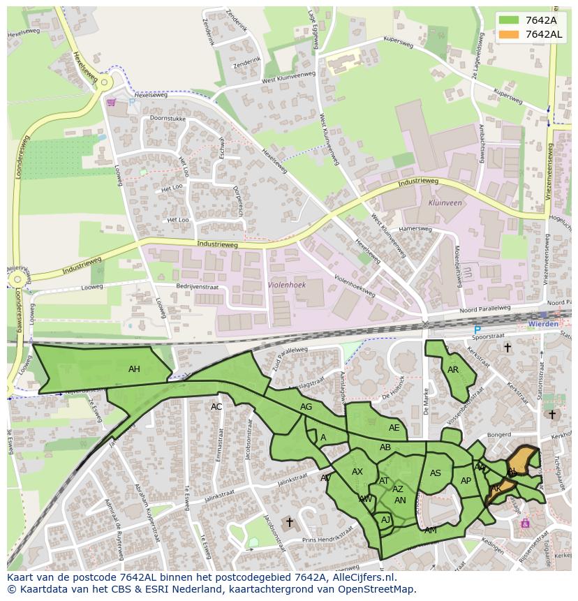 Afbeelding van het postcodegebied 7642 AL op de kaart.