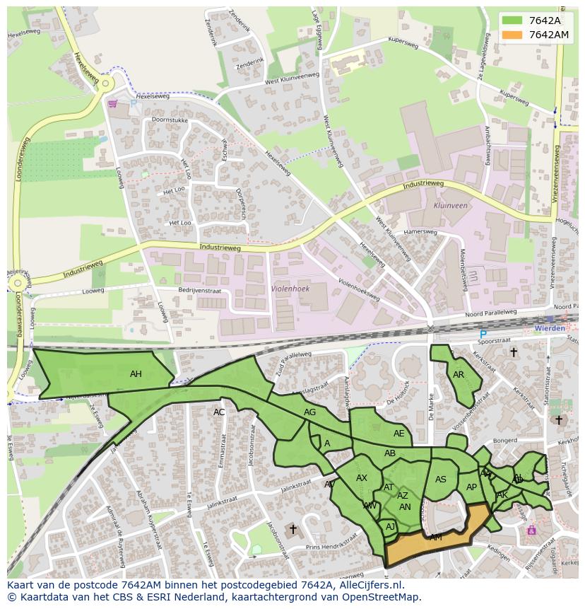 Afbeelding van het postcodegebied 7642 AM op de kaart.