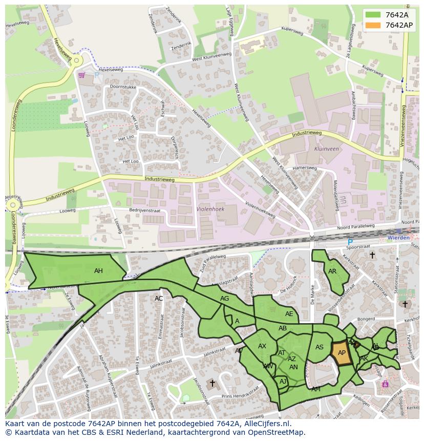 Afbeelding van het postcodegebied 7642 AP op de kaart.