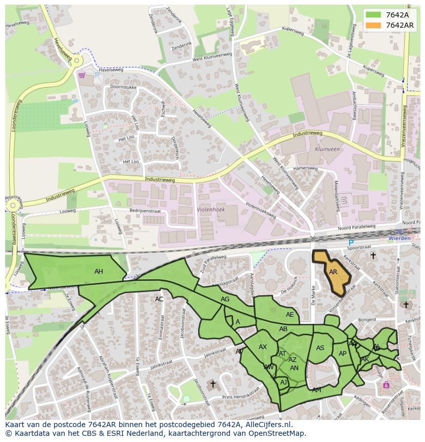 Afbeelding van het postcodegebied 7642 AR op de kaart.