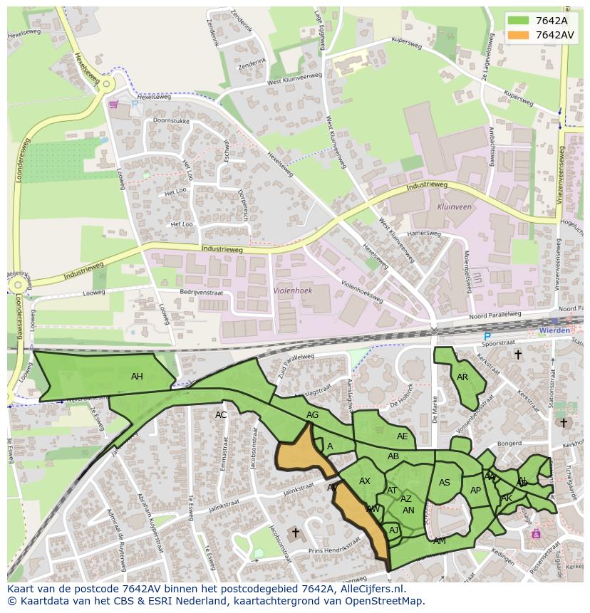 Afbeelding van het postcodegebied 7642 AV op de kaart.
