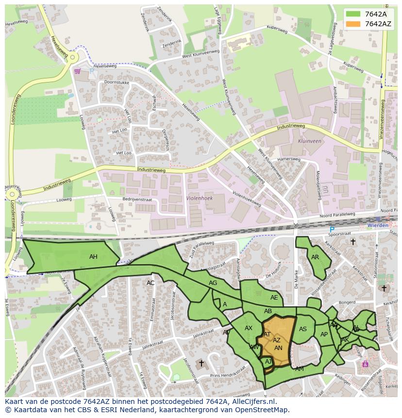 Afbeelding van het postcodegebied 7642 AZ op de kaart.