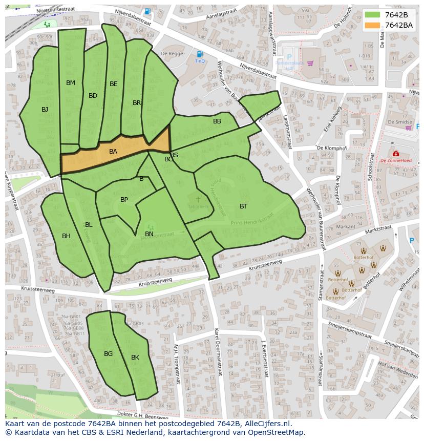 Afbeelding van het postcodegebied 7642 BA op de kaart.
