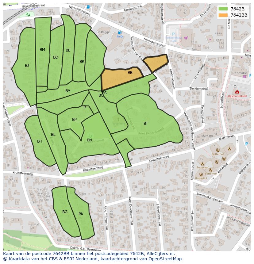Afbeelding van het postcodegebied 7642 BB op de kaart.