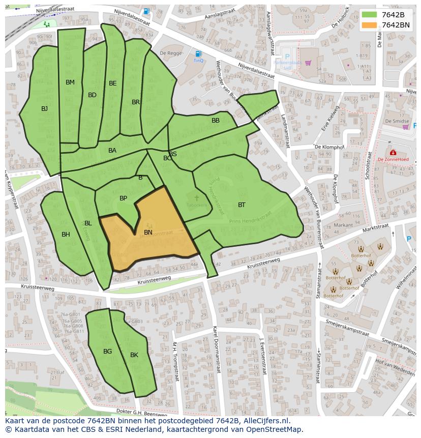 Afbeelding van het postcodegebied 7642 BN op de kaart.