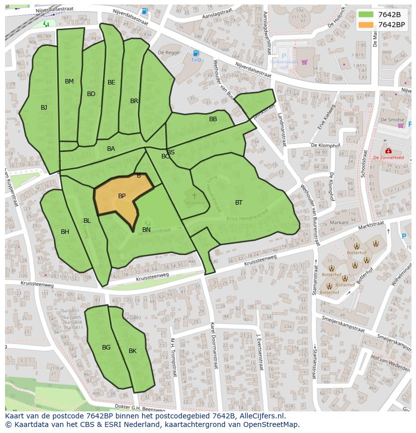 Afbeelding van het postcodegebied 7642 BP op de kaart.