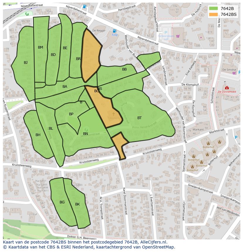 Afbeelding van het postcodegebied 7642 BS op de kaart.