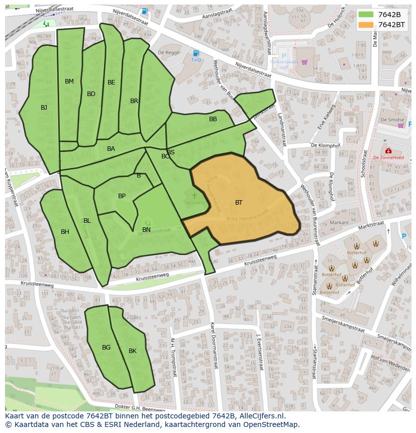 Afbeelding van het postcodegebied 7642 BT op de kaart.
